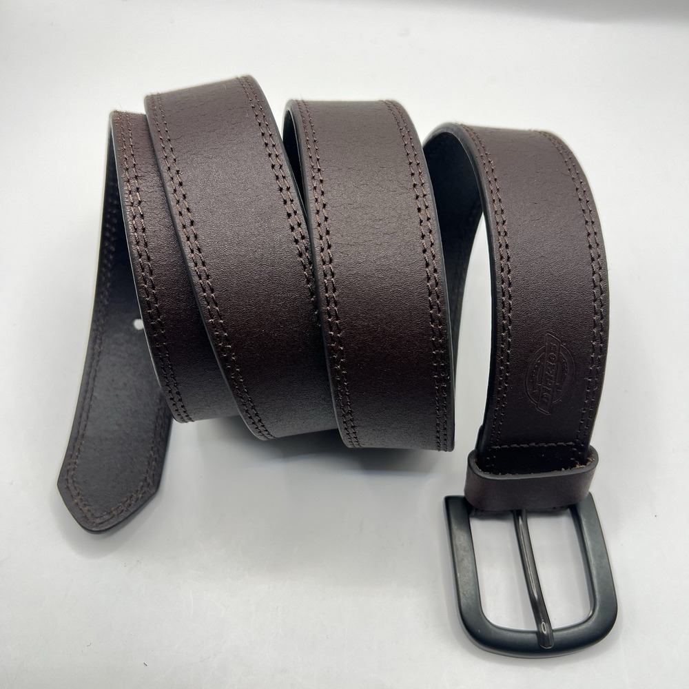 Dickies Leather Work‎ Belt Sz 50 Dark Brown Stitching Detail Classic Minimalist